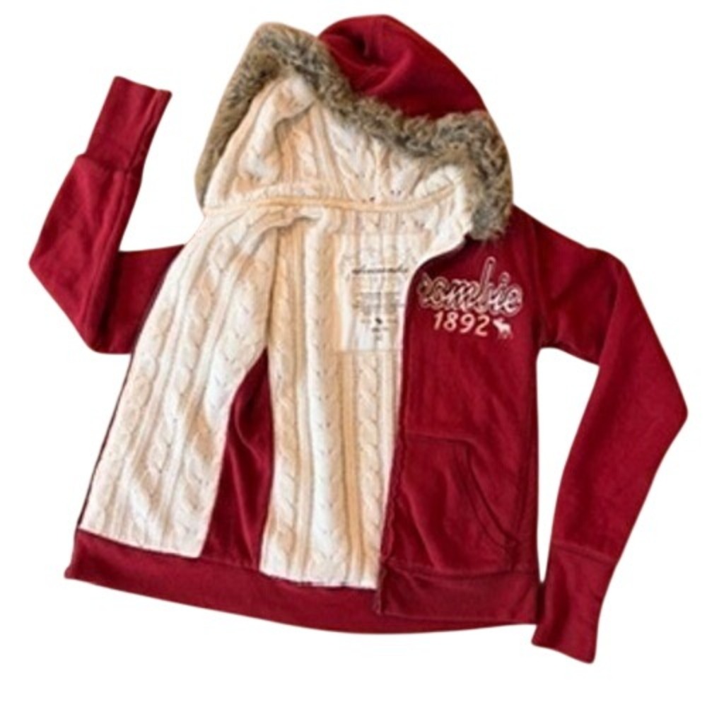Y2K Abercrombie & Fitch Sweater-Lined Full Zip Hoodie S Cable Knit Faux Fur XL